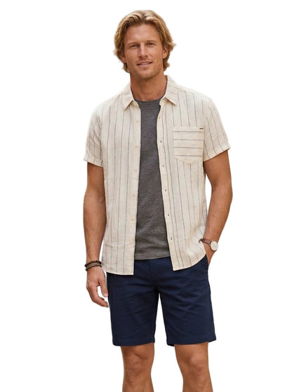 Camisa Beige Para Hombre Aero Guys Ss Woven Shirts Egret 1545