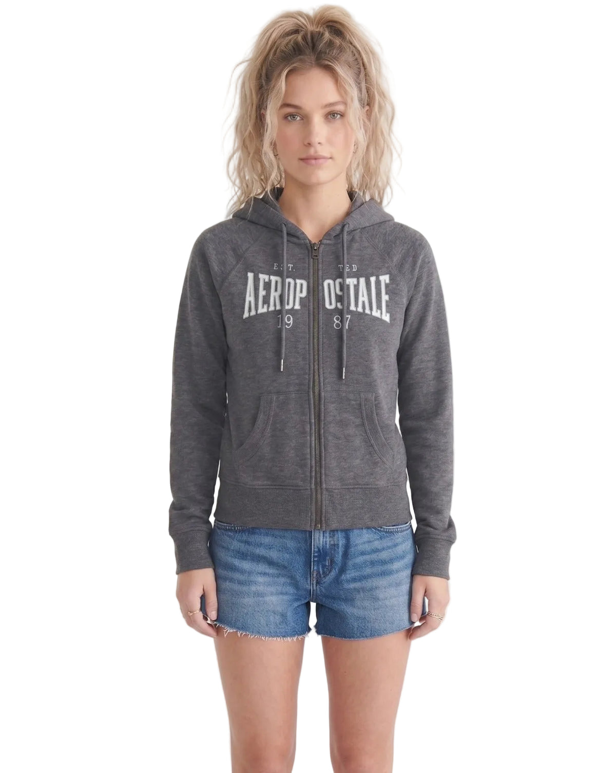 Buzo Para Mujer Aero Girls Fleece Zip Front Light Heather Grey 3862