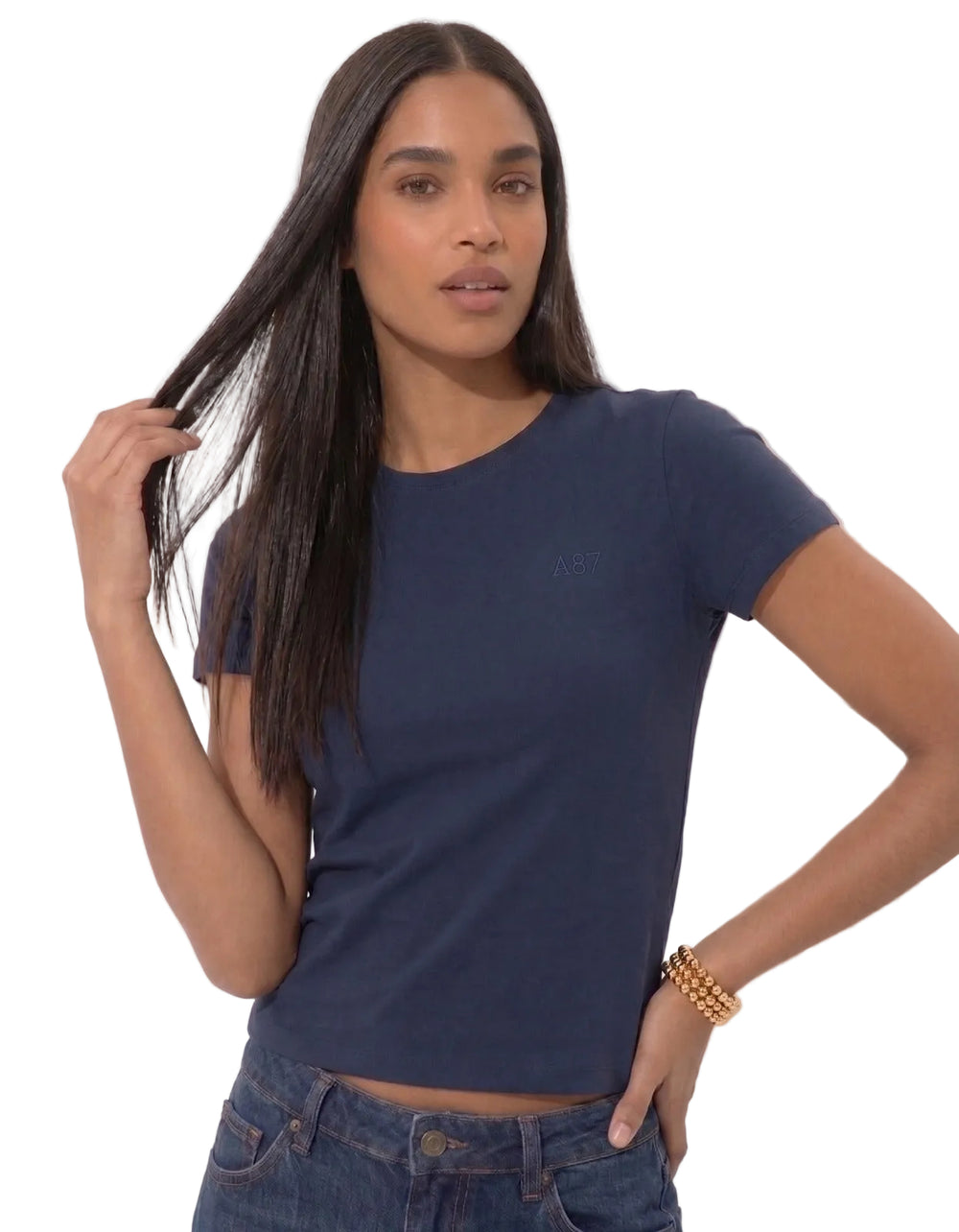 Camiseta Basica Azul Para Mujer Aeropostale Girls Solid Ss Cadet Navy  4204
