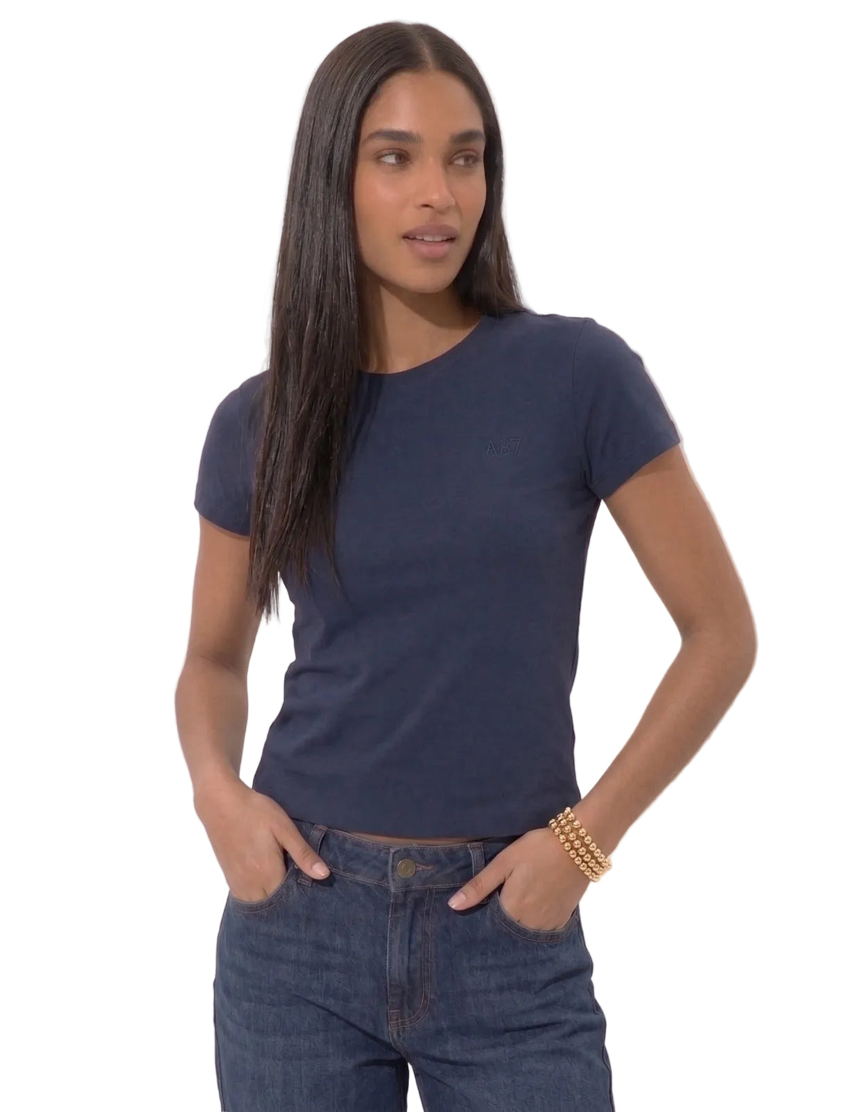 Camiseta Basica Azul Para Mujer Aeropostale Girls Solid Ss Cadet Navy  4204