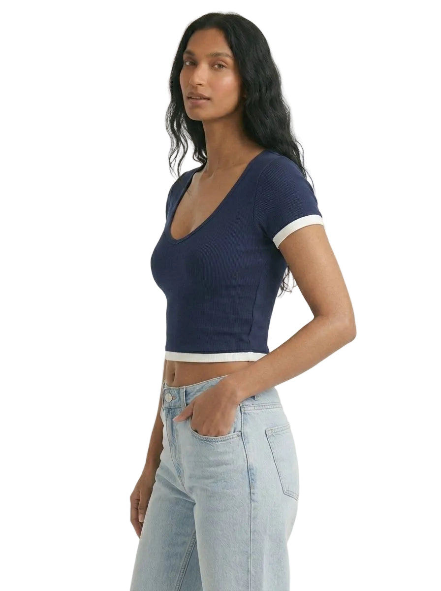 Top Mujer Azul Navy Aero Fashion Bare Solid Cadet Navy Crop 2286