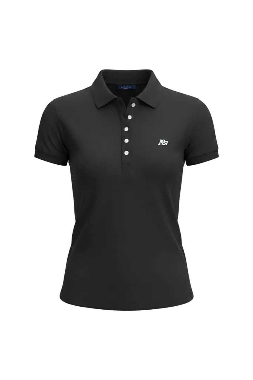 Polo Para Mujer Aero Solid Polo Dark Black Logo Blanco 4164