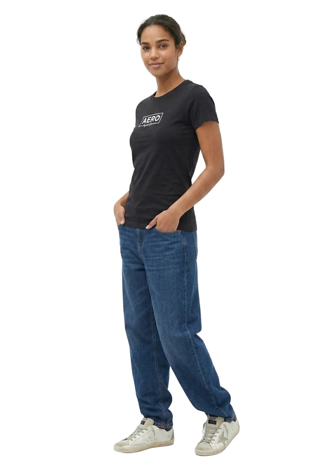Camiseta Para Mujer Cursive Letters Aero Graphic Level 2 Dark Black 6424