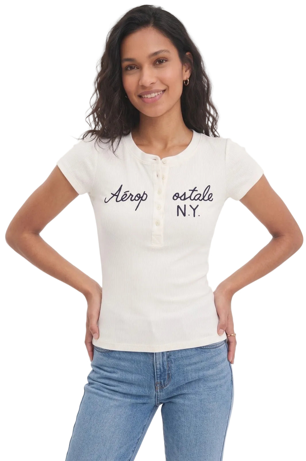 Camiseta Para Mujer Aero Girls SS Henley Birch SLIM  4775
