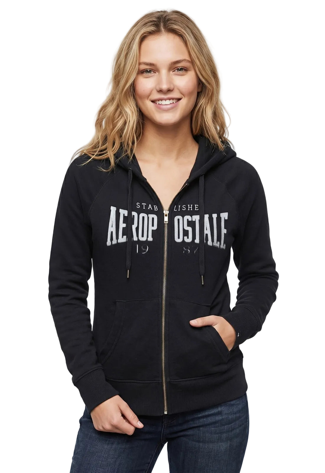 Buzo Para Mujer Aero Girls Fleece Zip Front Black 3862