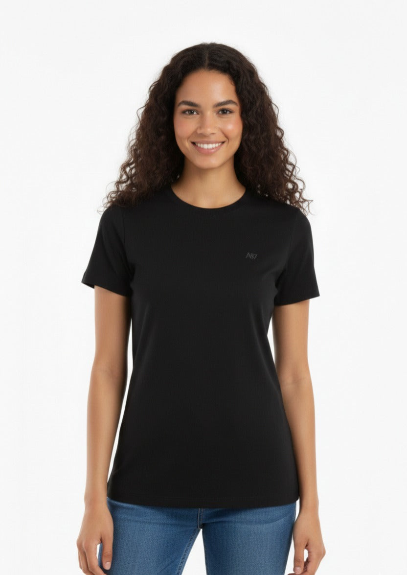 Camiseta Basica  Negra Para Mujer Aero Girls Solid Ss Logo Dark Black 4204