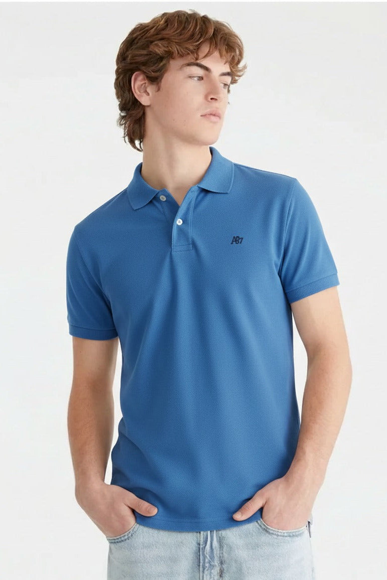 Polo Para Hombre Aero Guys Ss Solid Blue Logo White 7907